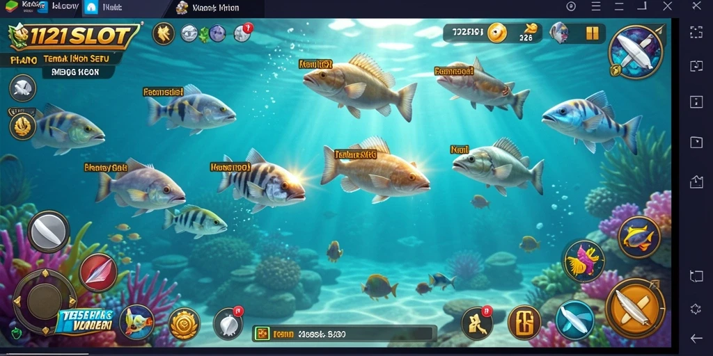 Gameplay seru dalam 1121SLOT menampilkan aksi menembak ikan.