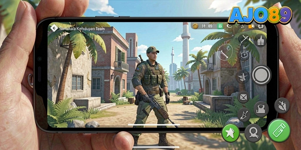 Screenshot AJO89 menampilkan karakter dalam lingkungan simulasi yang indah.