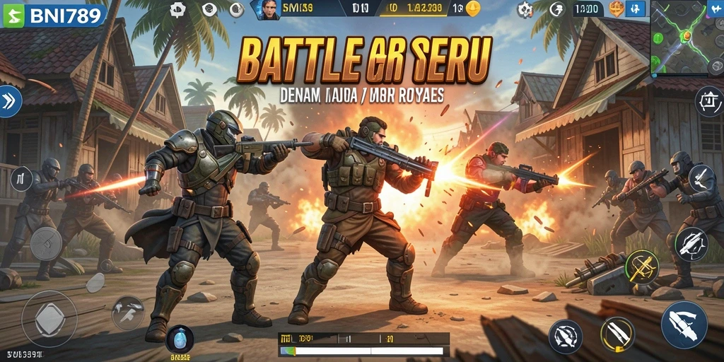 Screenshot gameplay BNI789 yang intens dalam mode Battle Royale.