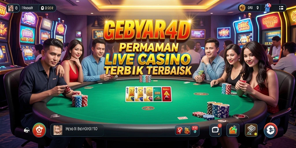 Tampilan gameplay GEBYAR4D dengan dealer langsung dan suasana kasino.