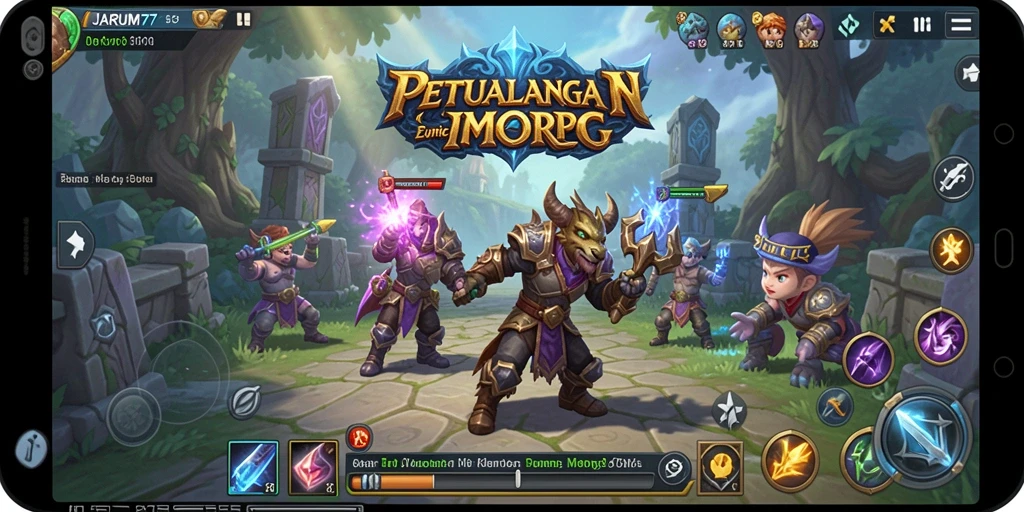Screenshot gameplay JARUM77 menampilkan aksi pertempuran seru di dunia MMORPG.