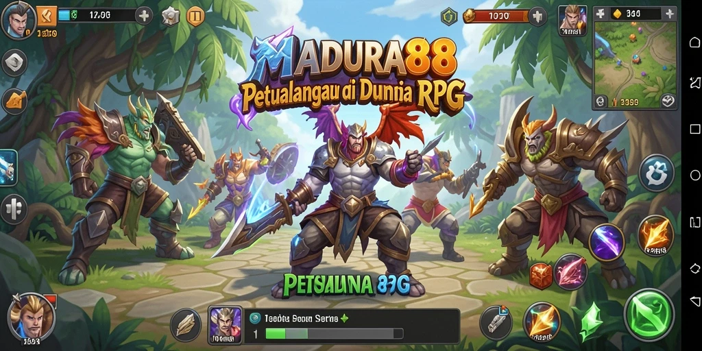 Tampilan gameplay seru dari MADURA88 dengan karakter petualangan epik.