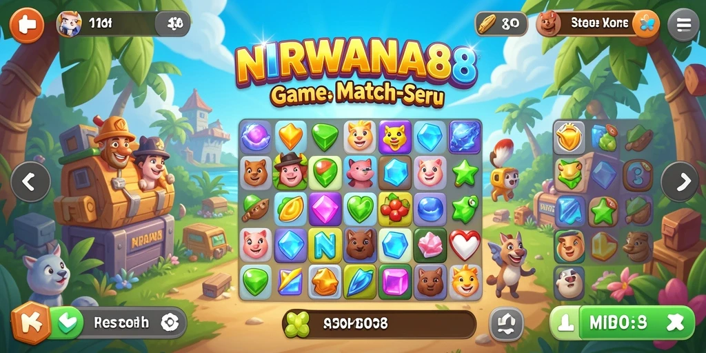 Menampilkan momen seru dalam gameplay Match-3 NIRWANA88.