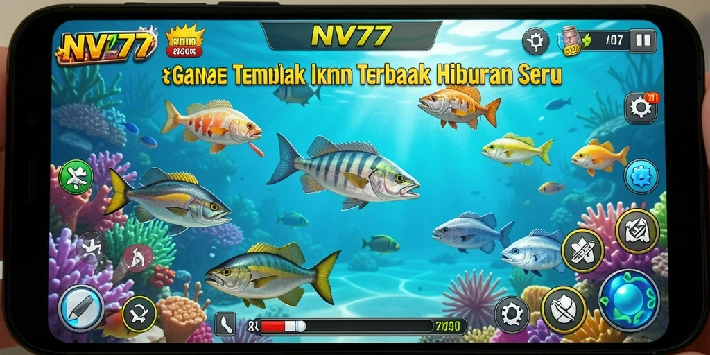 Screenshot gameplay menunjukkan aksi menembak ikan yang seru.