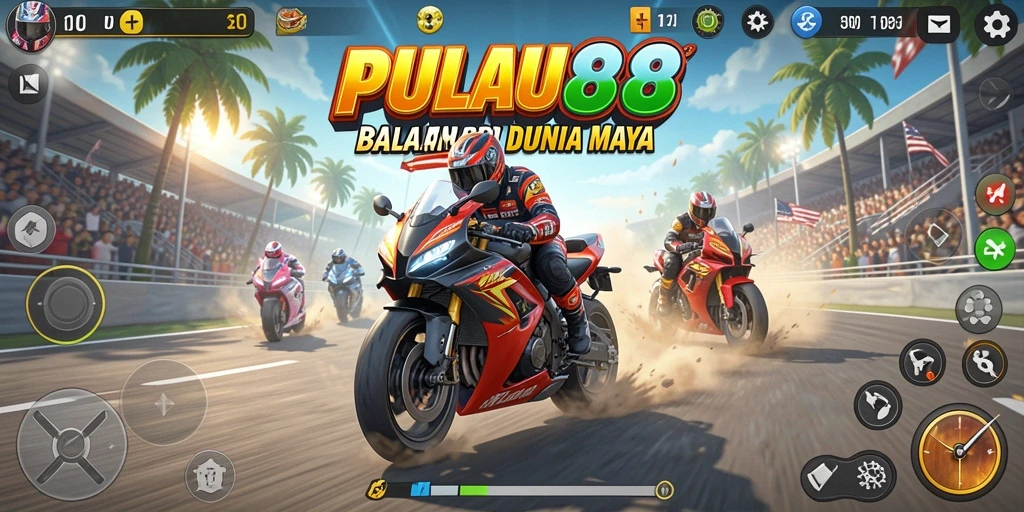 Screenshot utama PULAU88 menunjukkan aksi balapan motor yang mendebarkan.