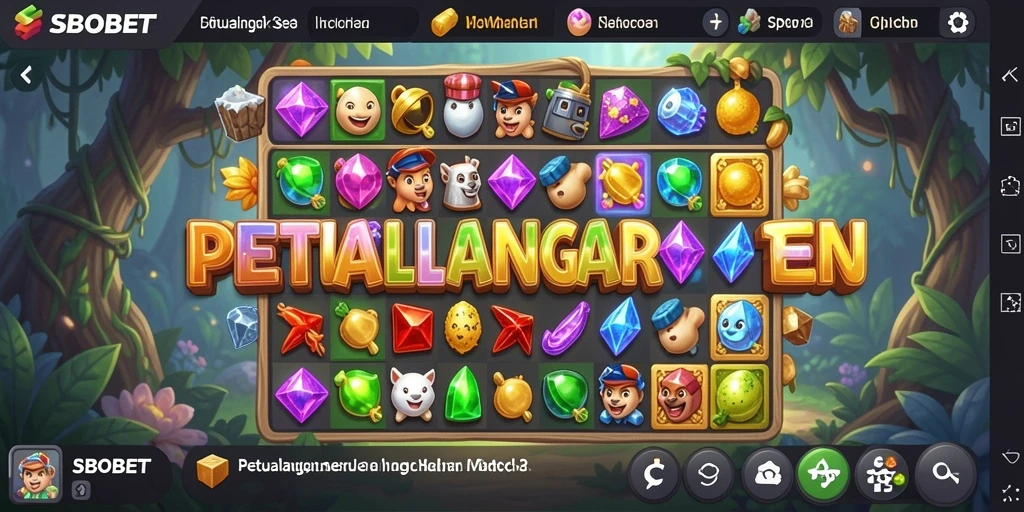 Tampilan gameplay <strong>SBOBET</strong> dengan pencocokan simbol yang seru.