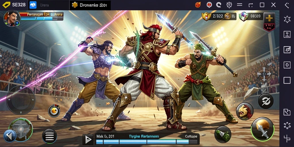Screenshot gameplay SE328 menampilkan pertarungan seru dan karakter unik.