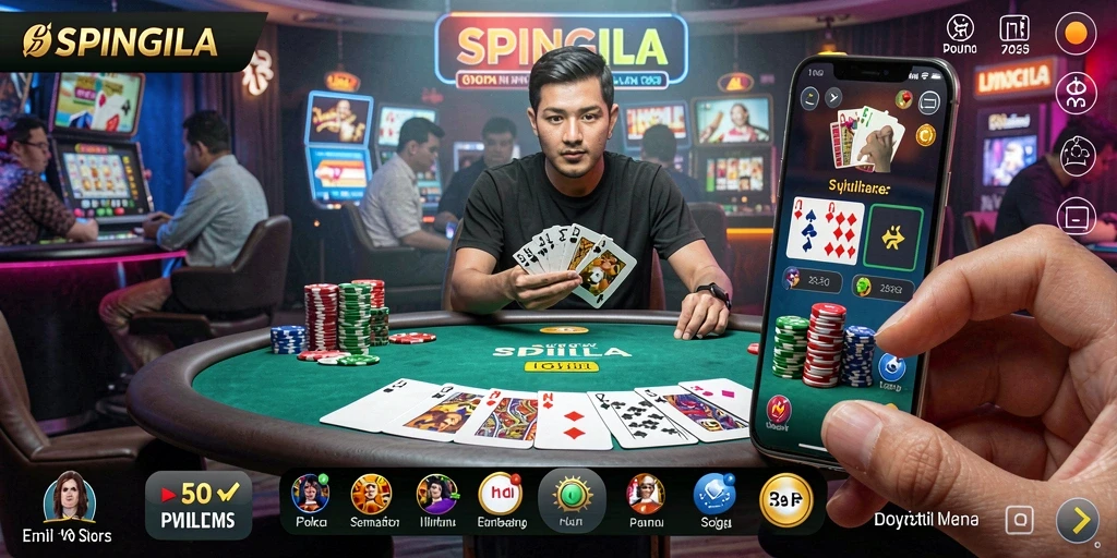 Tampilan menarik dari gameplay Poker SPINGILA yang mendebarkan.