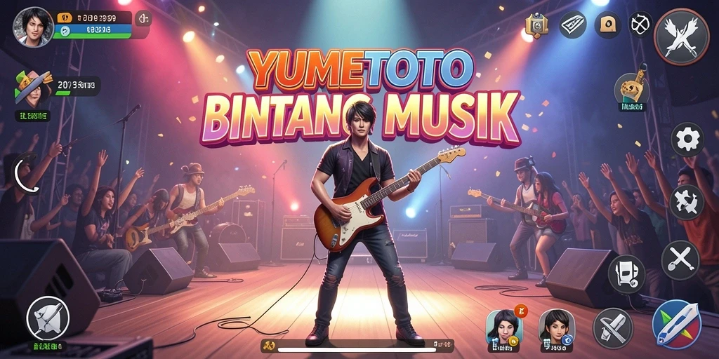 Tampilan gameplay seru dalam YUMETOTO dengan berbagai genre musik.